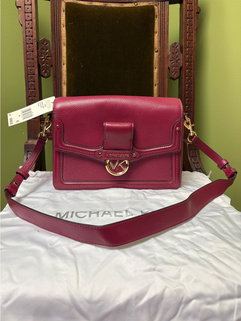 Michael Kors Berry Leather Crossbody, “Jessie” NWT